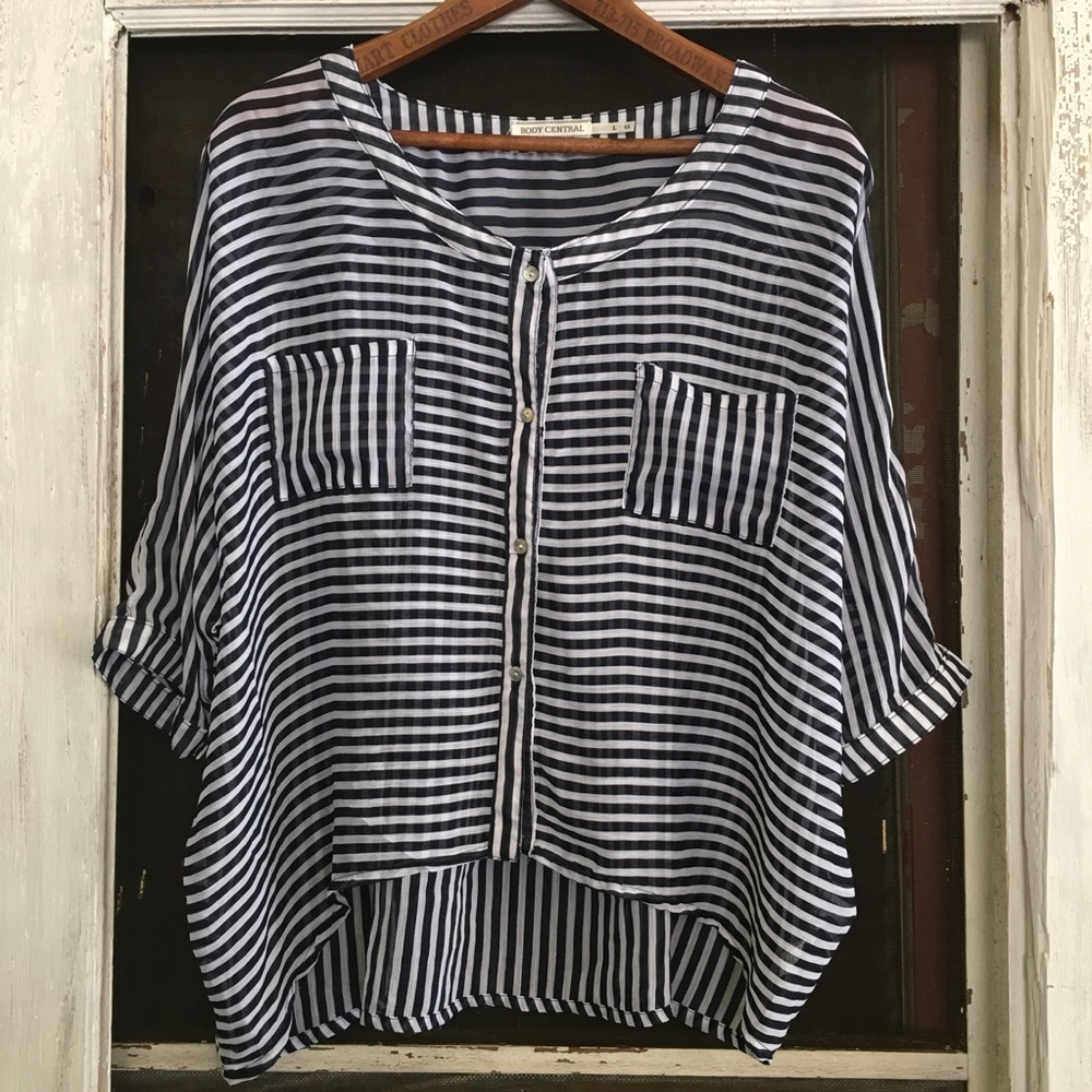 Sheer Button Up Striped Top